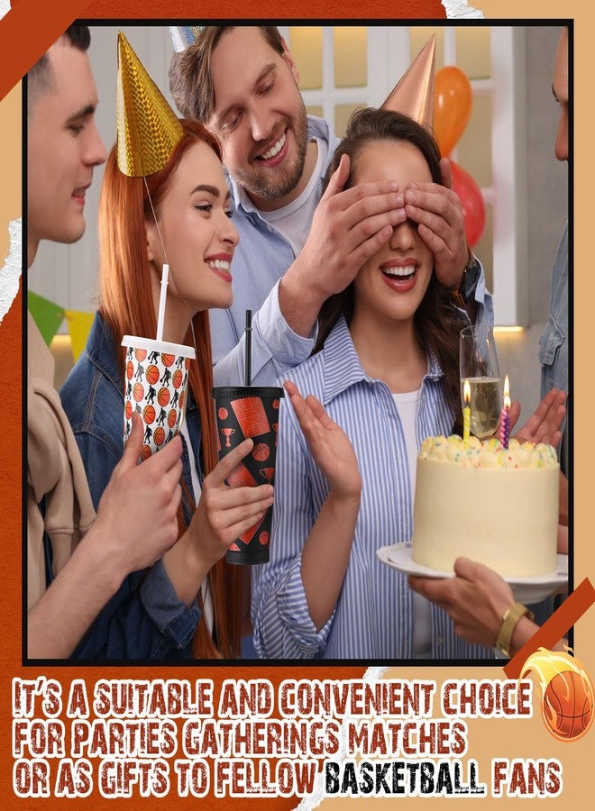 نوجو مجموعة نوجو من 12 كوبًا بلاستيكيًا لحفلات كرة السلة، سعة 24 أونصة، مع غطاء وماصة، أكواب قابلة لإعادة الاستخدام، مثالية لمحبي الرياضة، هدايا حفلات أعياد الميلاد. - Image 4